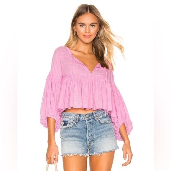Free People Beaumont Mews Top Pink Crop Flowy Rare HTF oversized - Picture 1 of 5